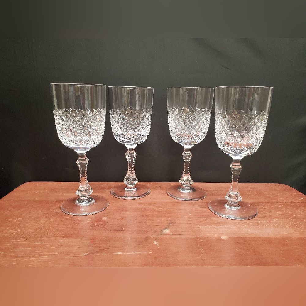 Vintage PARMA by Josair Diamond Crystal Cut Stemware Wine Glasses